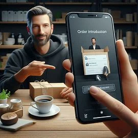 Persona mostrando en el móvil la pantalla para introducir un pedido